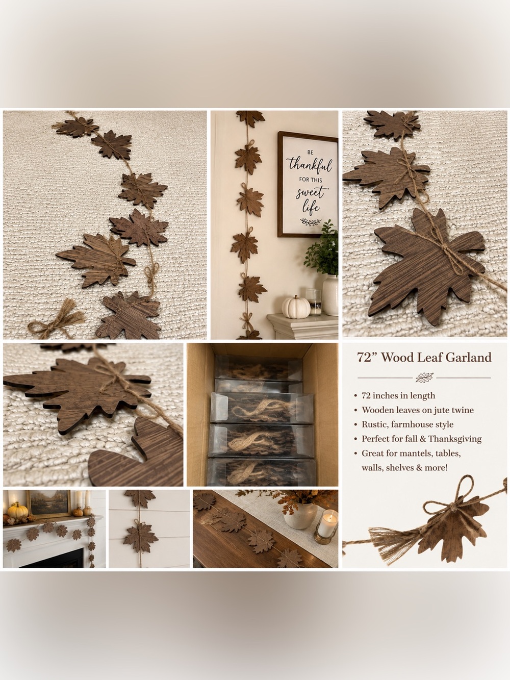 🍂 Rustic Wooden Leaf Garland – Set of 3 | 18 Feet Total